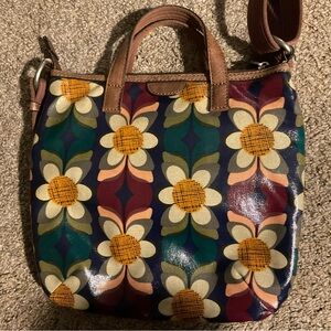 Fossil Shiny Coated Canvas Floral Key-Per Crossbody Bag